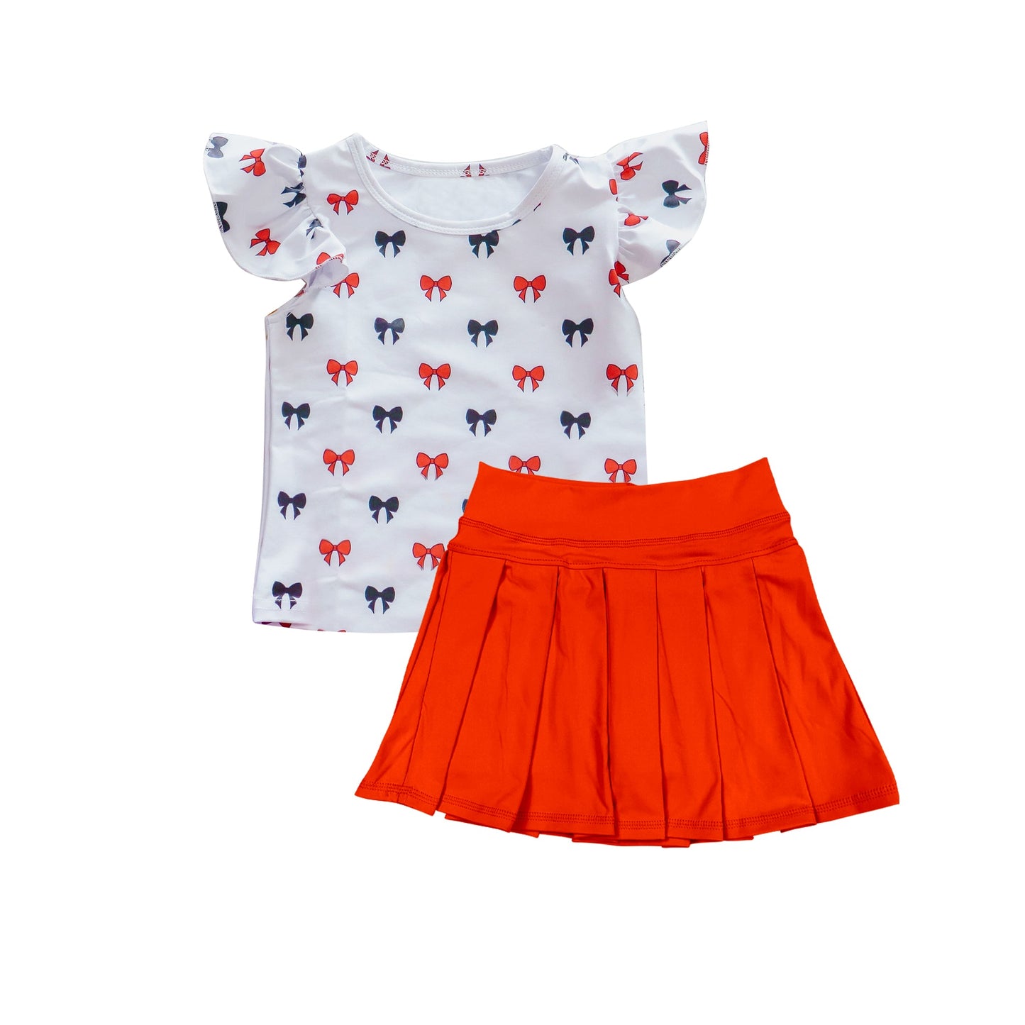 ( Moq 5 ) Preorder Baby Girl Short Sleeves Bows Shirt Red Yoga Active Skort Set