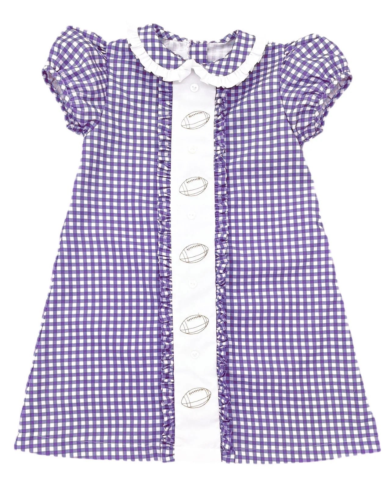 ( Moq 5 ) Preorder Baby Girl Short Sleeves Purple Plaid Summer Football Knee Length Dress