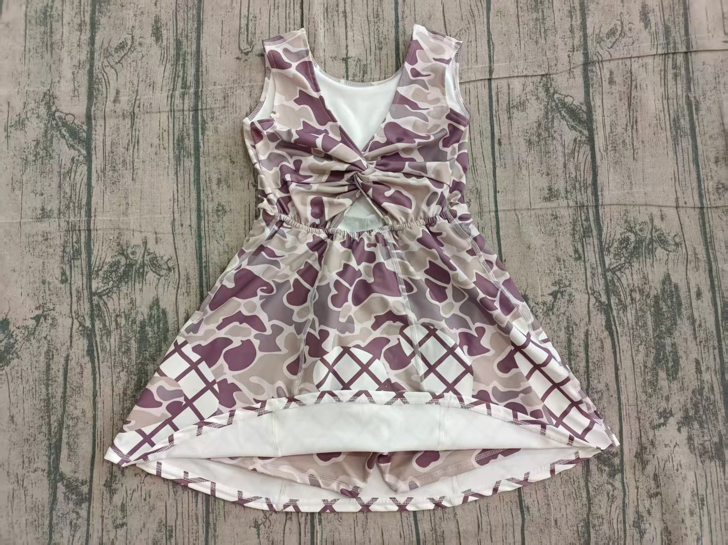 Baby Girls Kids Grey Camo Drips Plaid Skort Yoga Active Knee Length Dress RTS