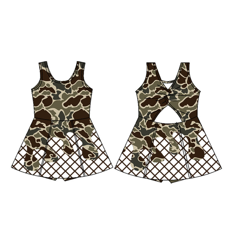 ( Moq 5 ) Preorder Girls Kids Camo Drips Plaid Skort Yoga Active Knee Length Dress
