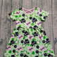Baby Girls Kids Short Sleeves Smile Plaid St. Patrick's Day Green Knee Length Dress RTS