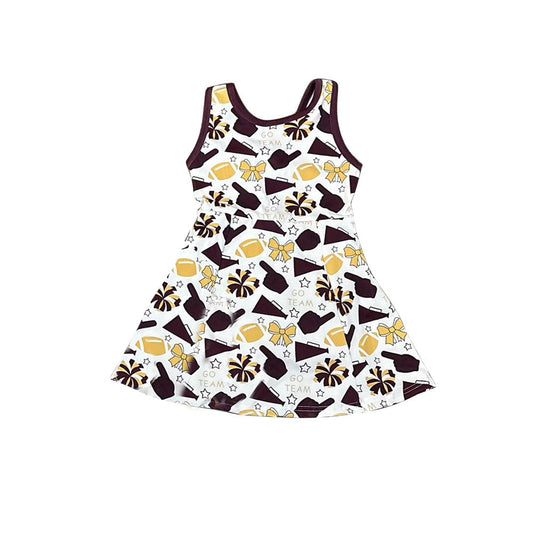 ( Moq 5 ) Preorder Girls Kids Bows Football Dark Red Yellow Team Yoga Active Shorts Dress