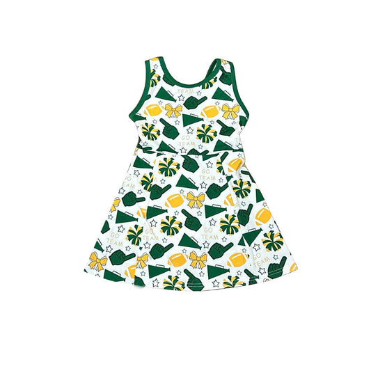 ( Moq 5 ) Preorder Girls Kids Bows Football Green Yellow Team Yoga Active Shorts Dress