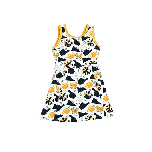 ( Moq 5 ) Preorder Girls Kids Bows Football Black Yellow Team Yoga Active Shorts Dress