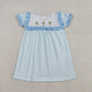 Sibling Baby Girls Kids Short Sleeves Embroidery Flower Crosses Blue Plaid Easter Dress Set RTS