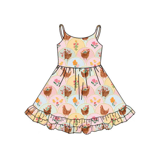 ( Moq 5 ) Preorder Girls Kids Sleeveless Chicken Flower Summer Knee Length Dress