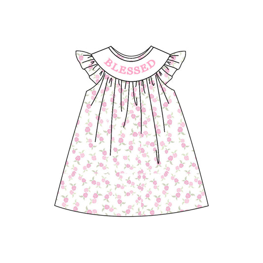 ( Moq 5 ) Preorder Girl Kids Short Sleeves Blessed Flower Knee Length Dress