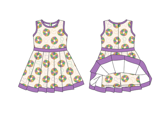 ( Moq 5 ) Preorder Girls Kids Sleeveless Donuts Skort Yoga Active Mardi Gras Dress