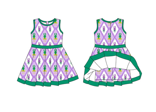 ( Moq 5 ) Preorder Girls Kids Sleeveless Crawfish Skort Yoga Active Mardi Gras Dress