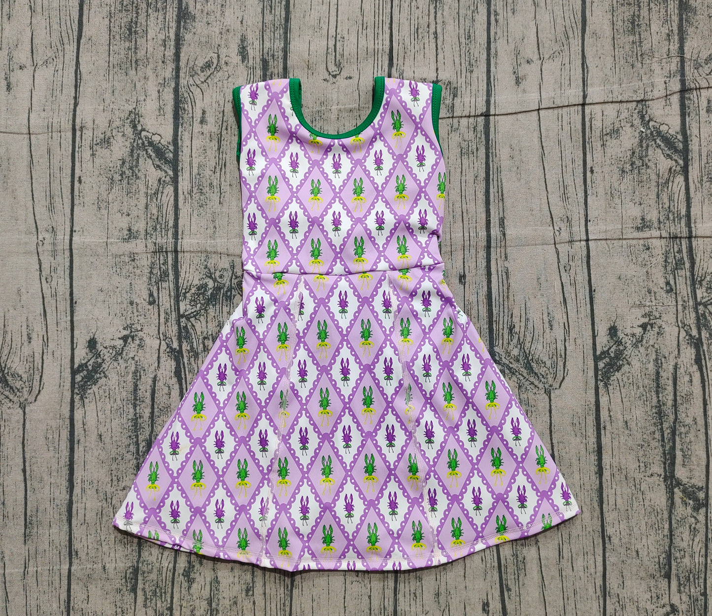 ( No moq ) Preorder Girls Kids Crawfish Plaid Skort Yoga Active Mardi Gras Purple Dress