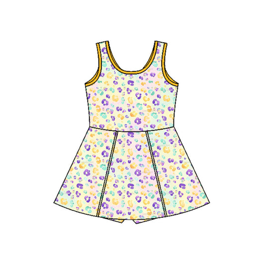 ( Moq 5 ) Preorder Girls Kids Sleeveless Leopard Skort Yoga Active Mardi Gras Dress