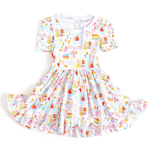 ( Moq 5 ) Preorder Girls Kids Short Sleeves Castles Ruffle Knee Length Dress