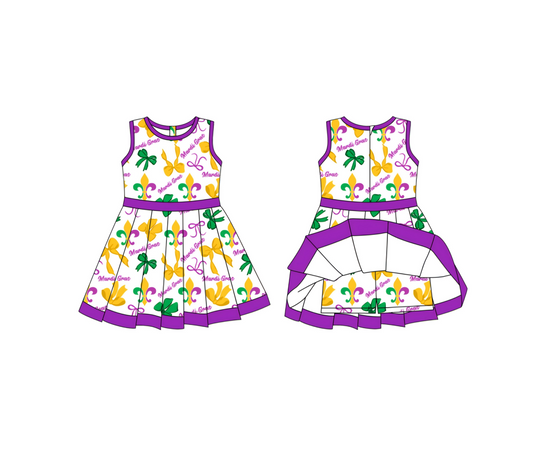 ( Moq 5 ) Preorder Girls Kids Anchors Bows Mardi Gras Yoga Active Shorts Dress