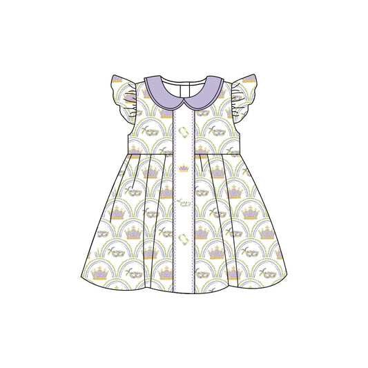 ( Moq 5 ) Preorder Girls Kids Short Sleeves Masks Mardi Gras Knee Length Dress