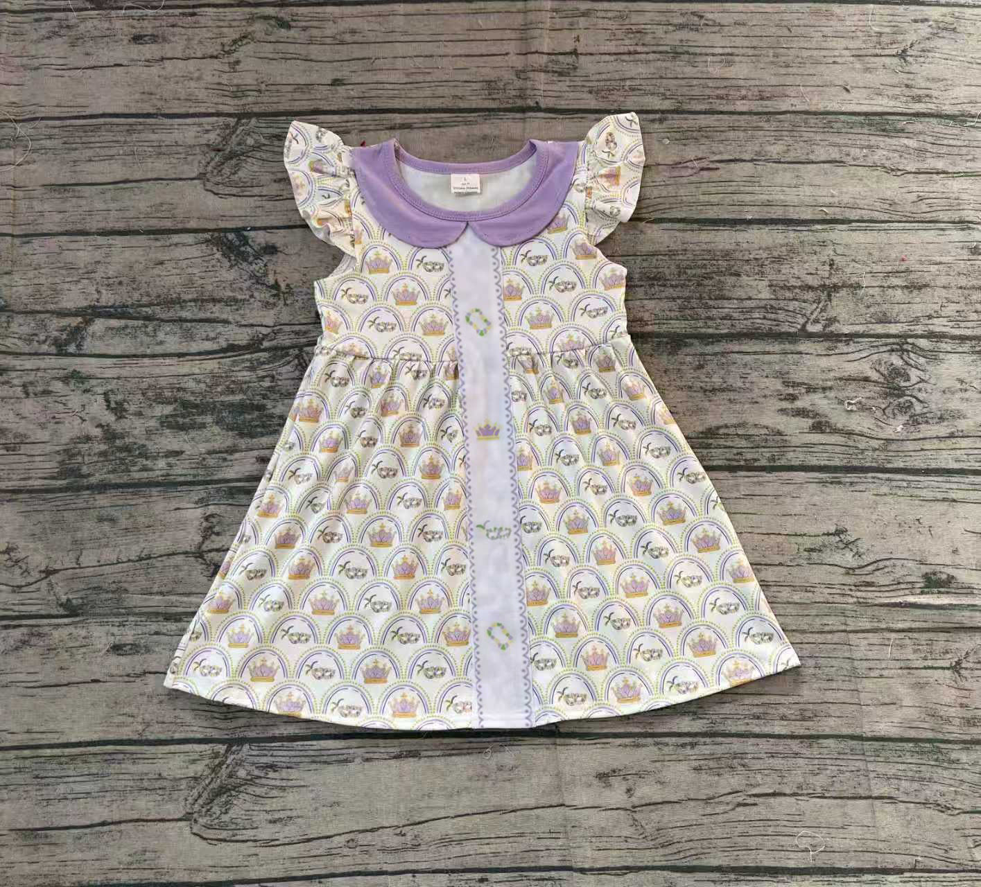 ( No moq ) Preorder Girls Kids Short Sleeves Mardi Gras Embroidery Masks Knee Length Dress