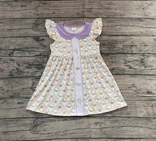 ( No moq ) Preorder Girls Kids Short Sleeves Mardi Gras Embroidery Masks Knee Length Dress
