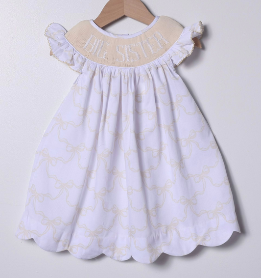 ( Moq 5 ) Preorder Baby Girls Kids Short Sleeves Big Sister Bows Knee Length Dress