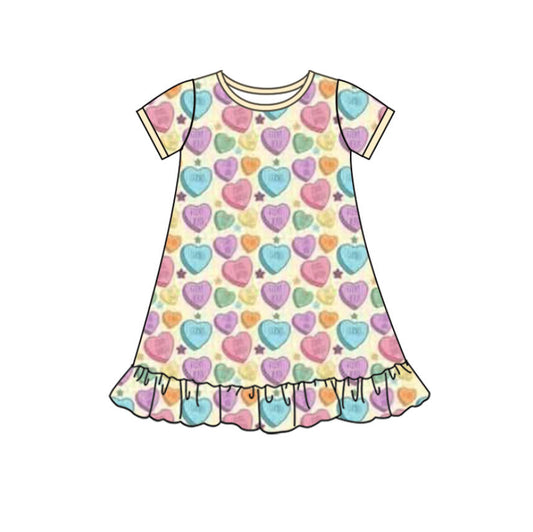 ( Moq 5 ) Preorder Girls Kids Short Sleeves Hearts Stars Valentine Ruffle Dress