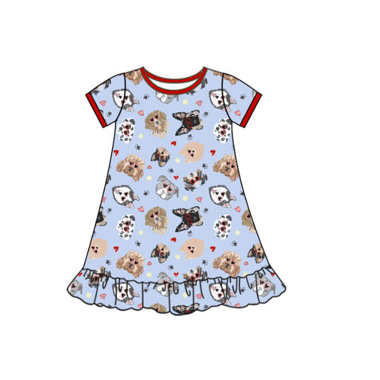 ( Moq 5 ) Preorder Girls Kids Short Sleeves Dogs Hearts Valentine Ruffle Dress