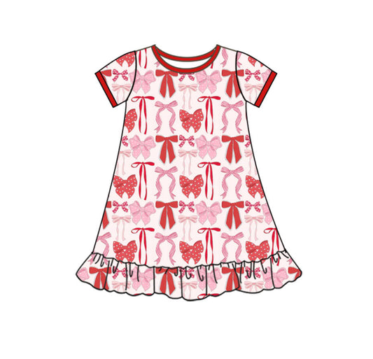 ( Moq 5 ) Preorder Girls Kids Short Sleeves Hearts Bows Valentine Knee Length Dress