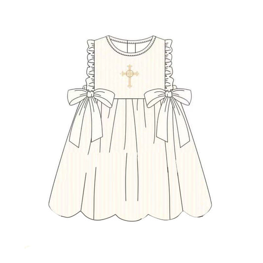 ( Moq 5 ) Preorder Baby Girls Kids Sleeveless Cross Bows Easter Knee Length Dress
