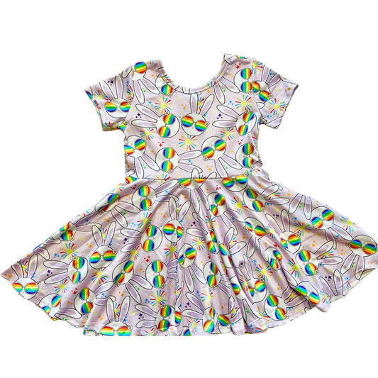 ( Moq 5 ) Preorder Baby Girls Kids Short Sleeves Rabbits Easter Dress