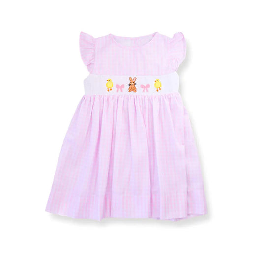 ( Moq 5 ) Preorder Baby Girls Kids Pink Short Sleeves Rabbit Chicks Bows Easter Dress
