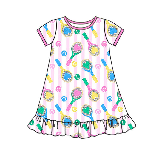 ( Moq 5 ) Preorder Baby Girls Short Sleeves Tennis Ruffle Knee Length Dress