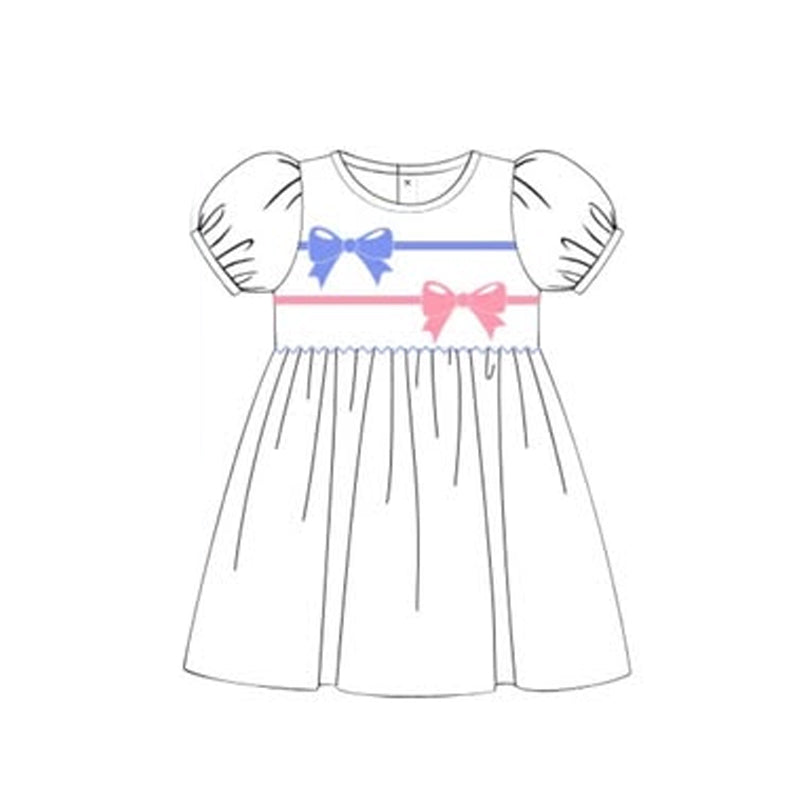 ( Moq 5 ) Preorder Baby Girls Short Sleeves Bows Knee Length Dress