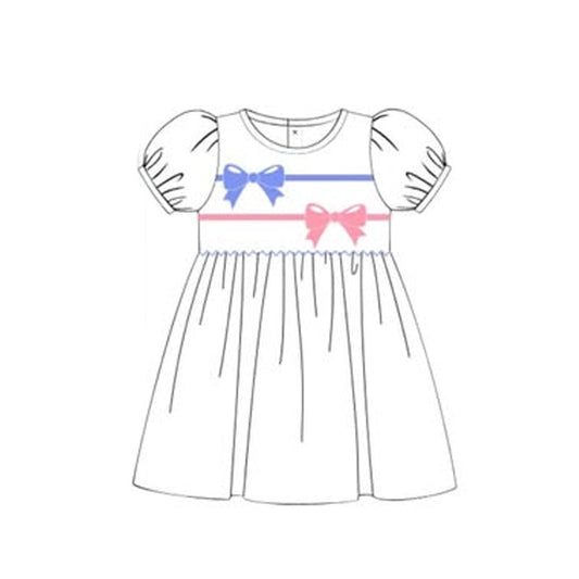 ( Moq 5 ) Preorder Baby Girls Short Sleeves Bows Knee Length Dress