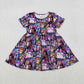 Sibling Baby Girls Kids Short Sleeves Music Character Colorful Knee Length Dresses RTS