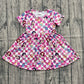 Baby Girls Kids Short Sleeves Music Character Plaid Knee Length Dress RTS