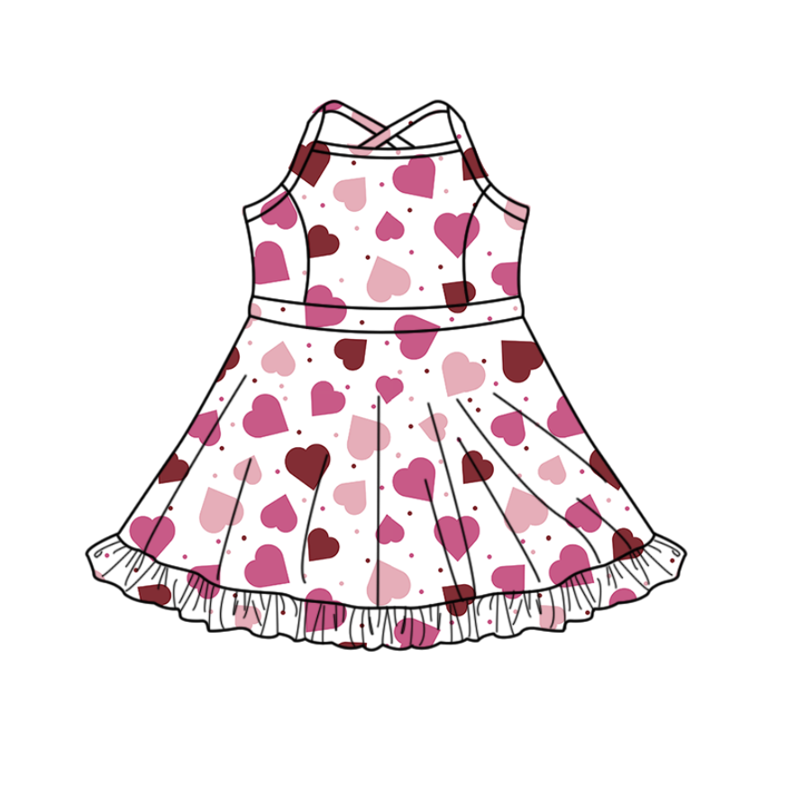 ( Moq 5 ) Preorder Baby Girls Hearts Dots Yoga Valentine Knee Length Dress