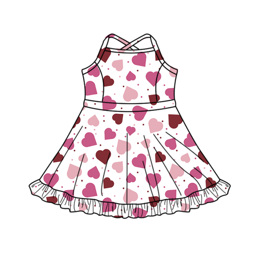 ( Moq 5 ) Preorder Baby Girls Hearts Dots Yoga Valentine Knee Length Dress