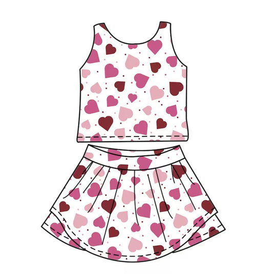 ( Moq 5 ) Preorder Baby Girls Sleeveless Hearts Dots Tops Skort Yoga Valentine Set