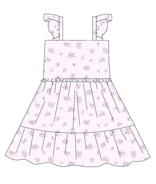 ( Moq 5 ) Preorder Baby Girls Kids Short Sleeves Floral Ruffle Knee Length Dress