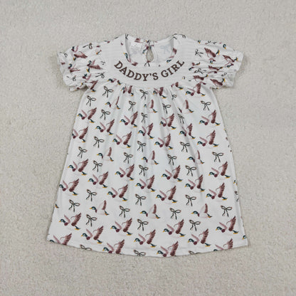 Sibling Baby Girls Kids Short Sleeves Embroidery Daddy's Girl Ducks Smocked Romper Dress RTS