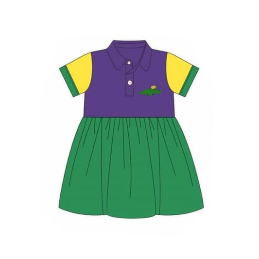 ( Moq 5 ) Preorder Baby Girls Mardi Gras Short Sleeves Knee Length Dress