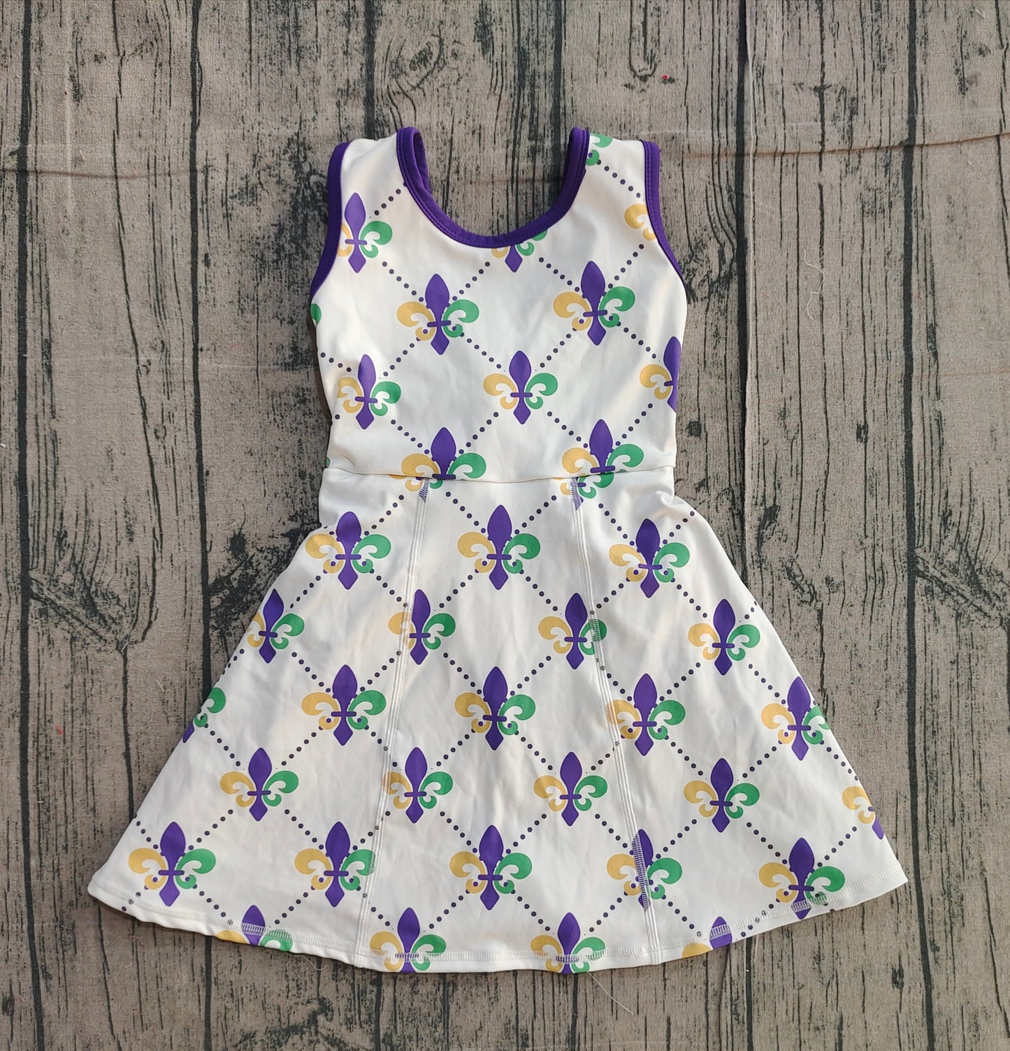 Baby Girls Sleeveless Mardi Gras Anchors Yoga Shorts Knee Length Dress RTS