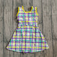 Baby Girls Sleeveless Mardi Gras Plaid Yoga Shorts Knee Length Dress RTS