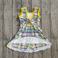 Baby Girls Sleeveless Mardi Gras Plaid Yoga Shorts Knee Length Dress RTS