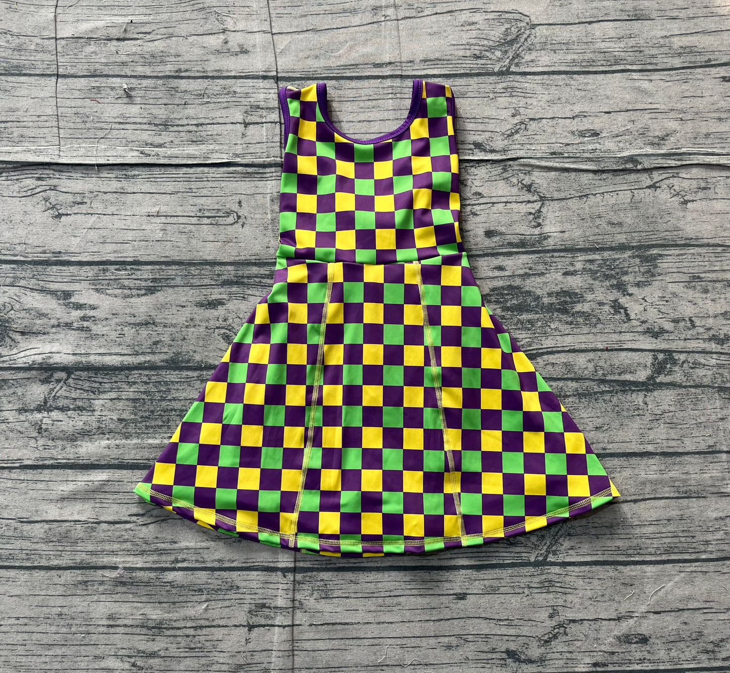 Baby Girls Kids Sleeveless Mardi Gras Checked Yoga Shorts Knee Length Dress RTS