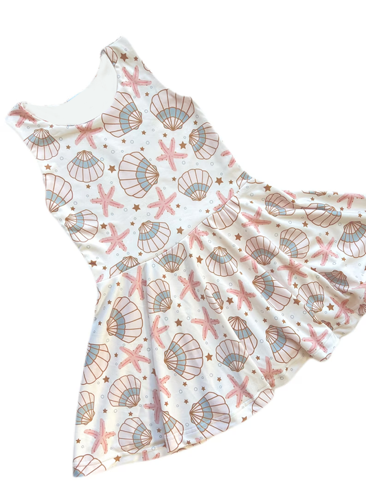 ( Moq 5 ) Preorder Baby Girls Sleeveless Starfish Shell Knee Length Dress