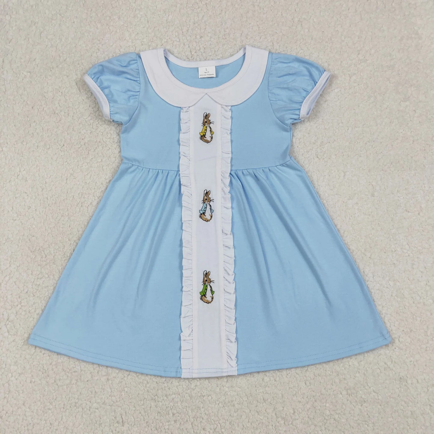 Sibling Baby Boys Girls Embroidery Rabbits Blue Rompers Sets Easter Clothes RTS