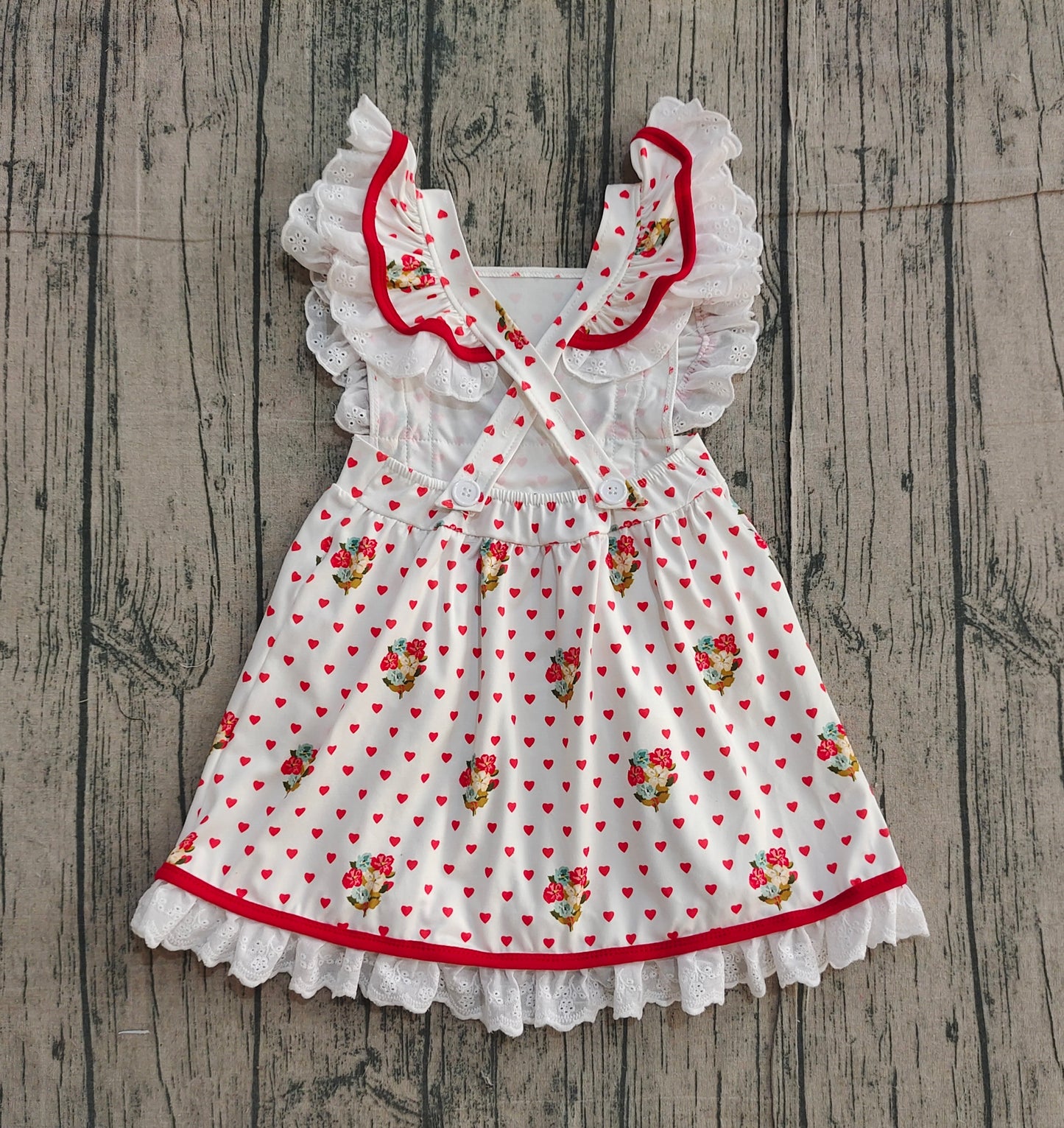 Baby Girls Hearts Flower Valentine Dogs Pockets Knee length Dress RTS