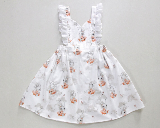 ( Moq 5 ) Preorder Baby Girls Short Sleeves Rabbits Easter Knee length Dress