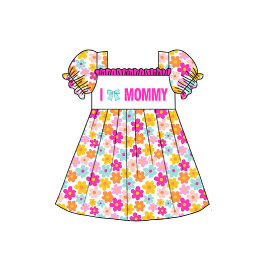 ( Moq 5 ) Preorder Baby Girls Short Sleeves I Love Mommy Flower Knee length Dress