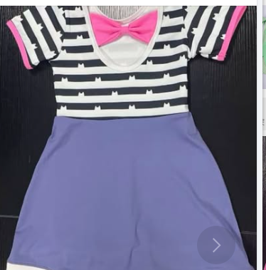 ( Moq 5 ) Preorder Baby Girls Short Sleeves Stripes Bows Ruffle Knee length Dress