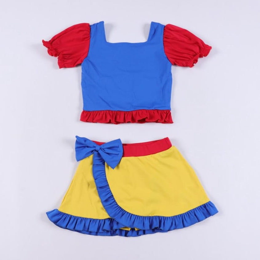 ( Moq 5 ) Preorder Baby Girls Short Sleeves Shirt Bows Ruffle  Shorts Skirt Yoga Princess Set