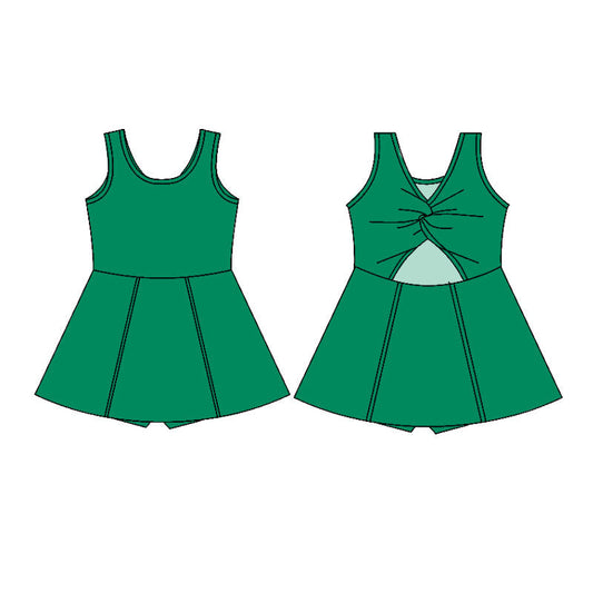 ( Moq 5 ) Preorder Baby Girls Sleeveless Yoga Active Shorts Knee Length Green Dress